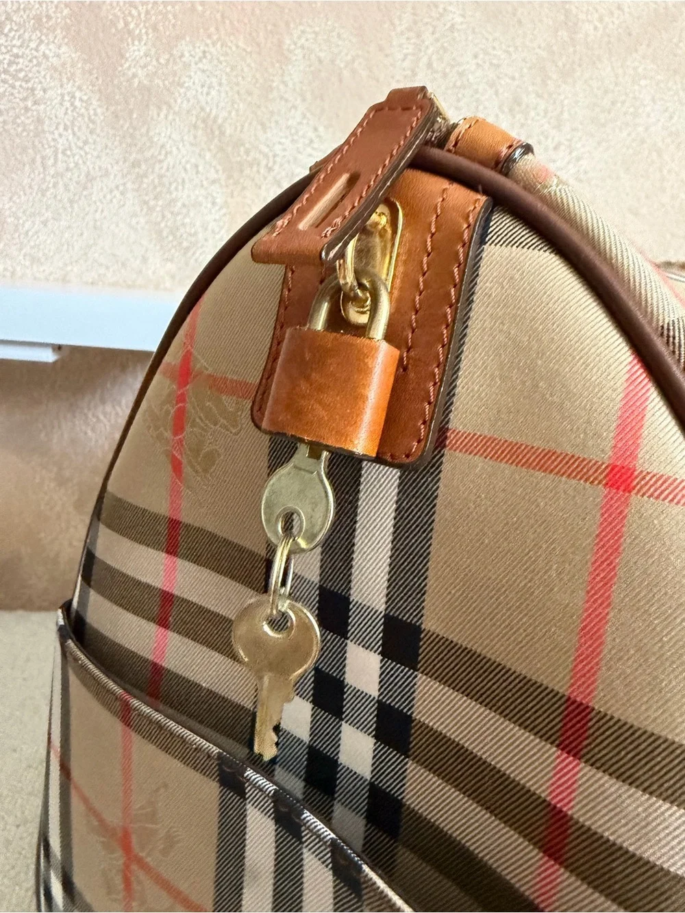 Burberry checkered duffle bag